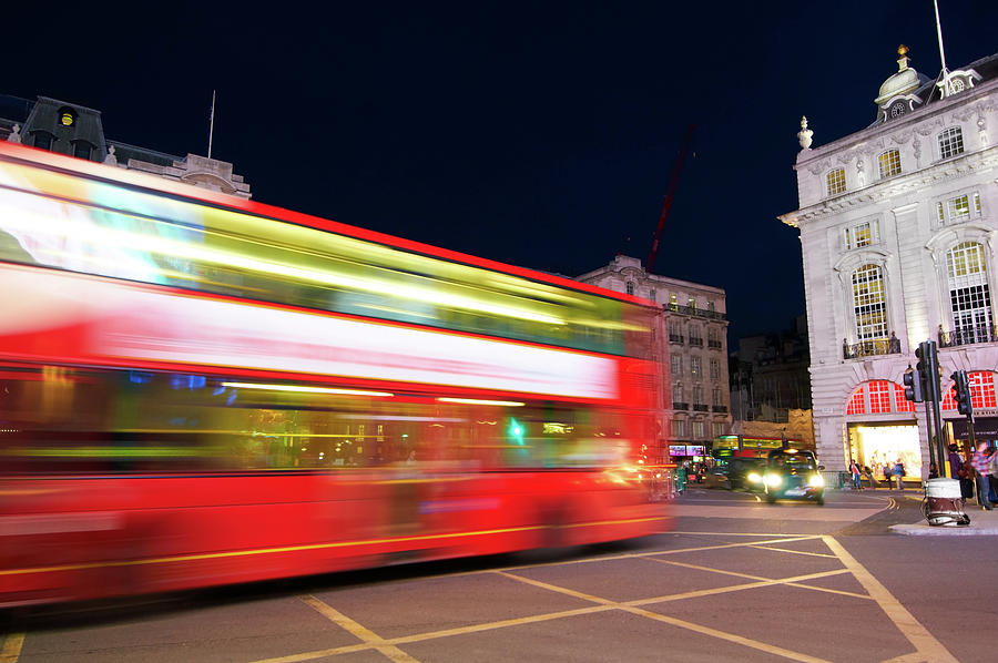 Bus In Motion On Piccadilly Circus, London, Uk Digital Art by Howard ...