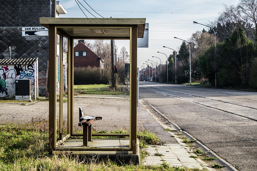 Glass Photograph - Bus Shelter by Inge Elewaut