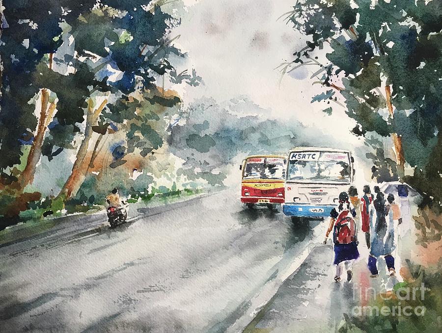 Bus stop Painting by George Jacob