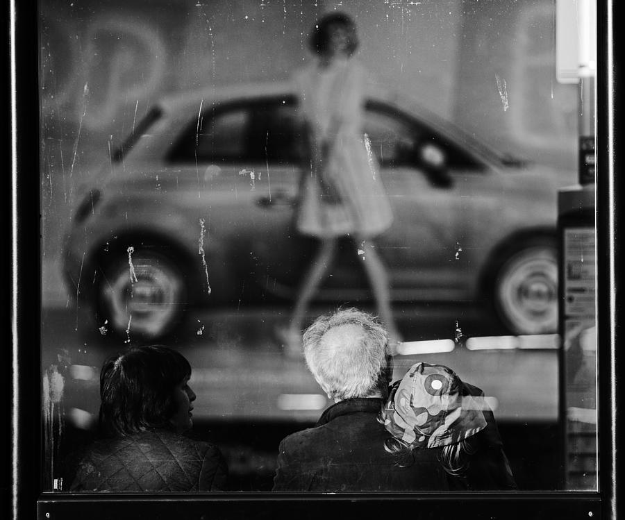 Black And White Photograph - Bus Stop by Julien Oncete