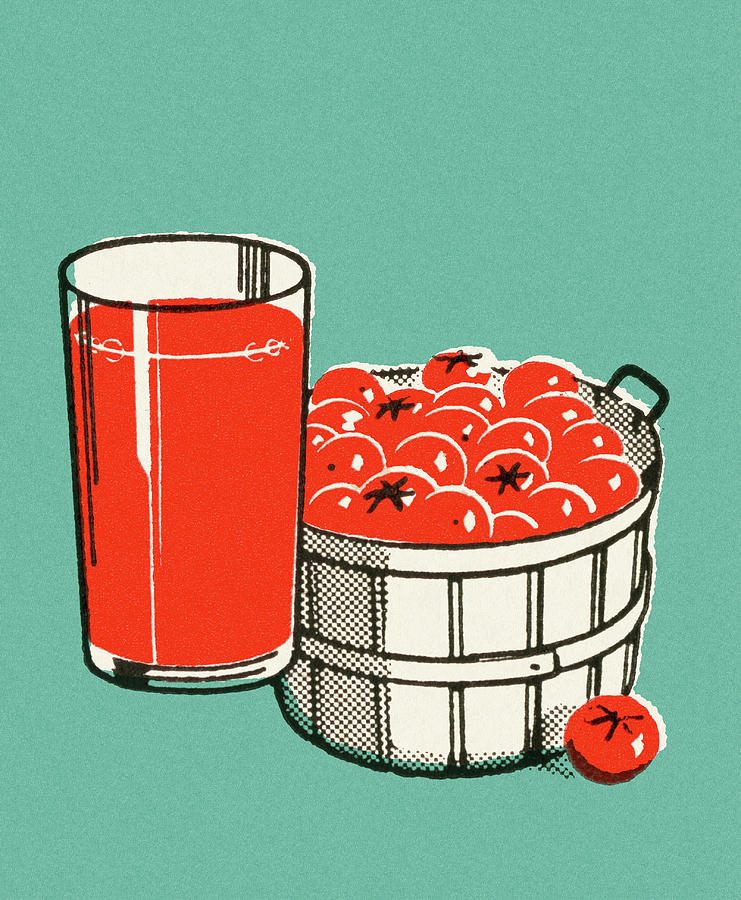 Juice Drawing - Bushel of Tomatos and Glass of Juice by CSA Images