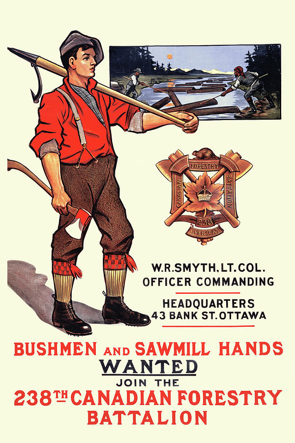 Axe Painting - Bushmen and sawmill hands Wanted by The Mortimer Company
