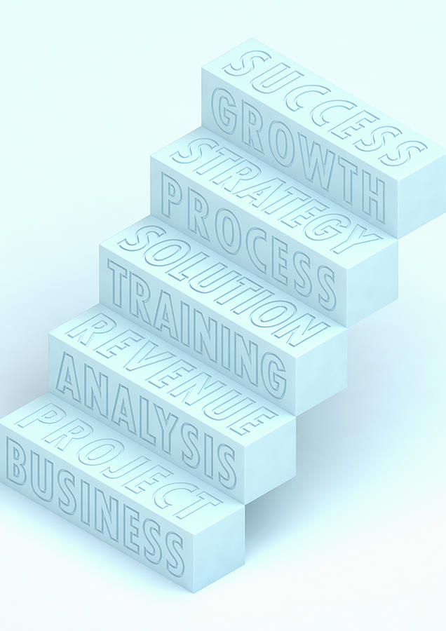 Business Planning Buzzwords Staircase Photograph by Ikon Images