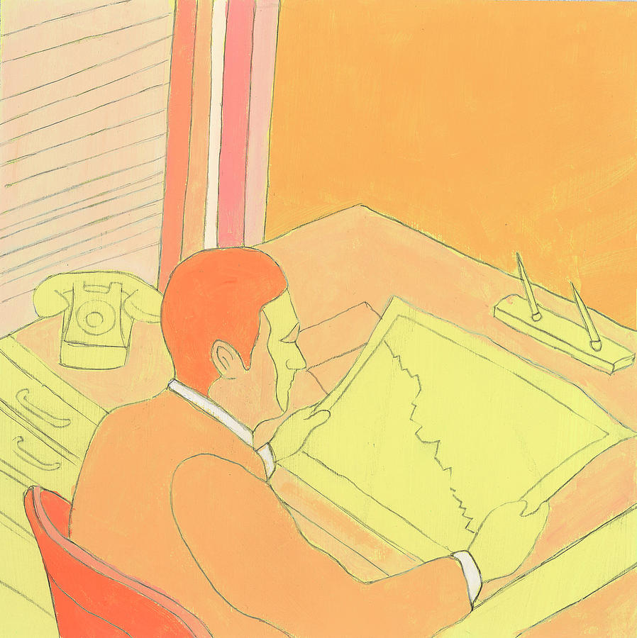 Vintage Drawing - Businessman at Desk by CSA Images