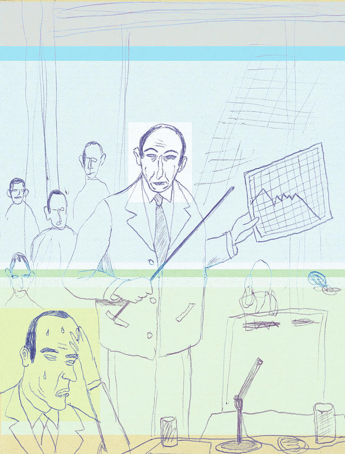Vintage Drawing - Businessman Giving a Presentation by CSA Images