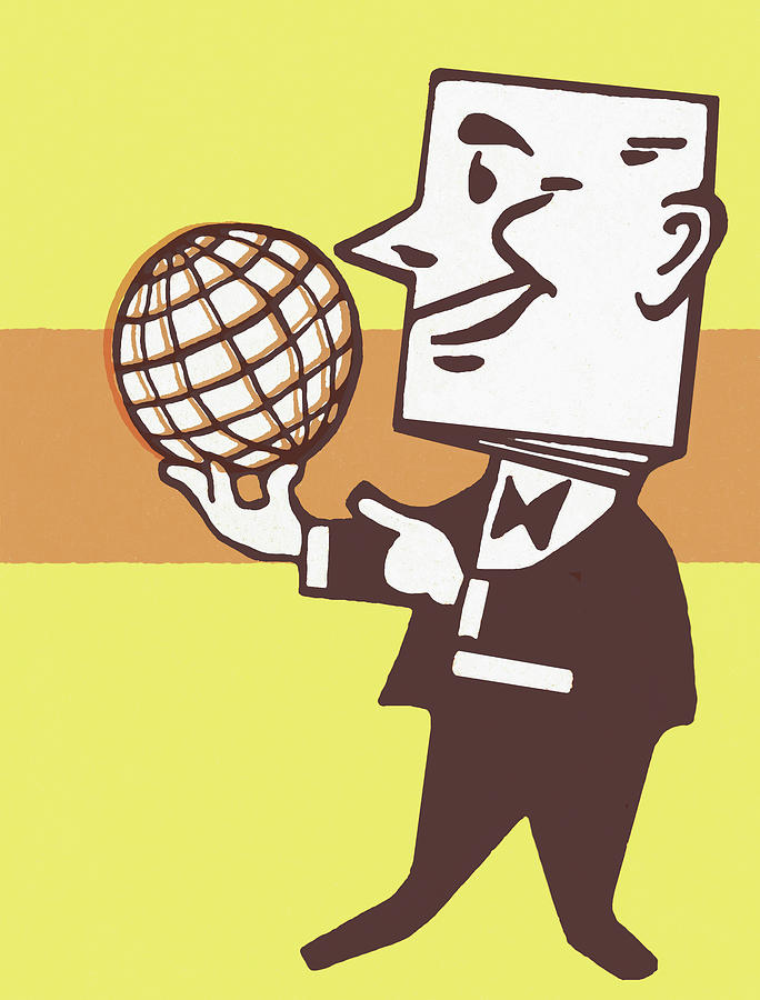 Vintage Drawing - Businessman Holding a Globe by CSA Images