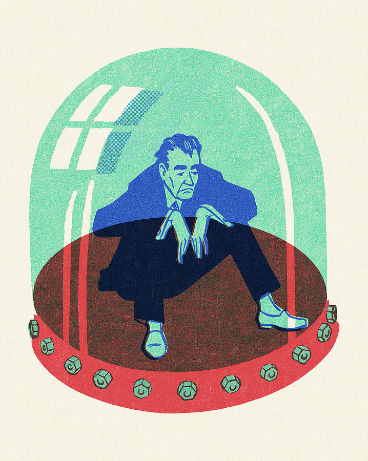 Vintage Drawing - Businessman Inside a Glass Dome by CSA Images