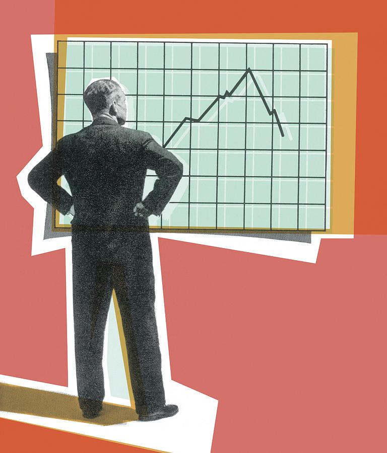 Vintage Drawing - Businessman Looking at a Graph by CSA Images
