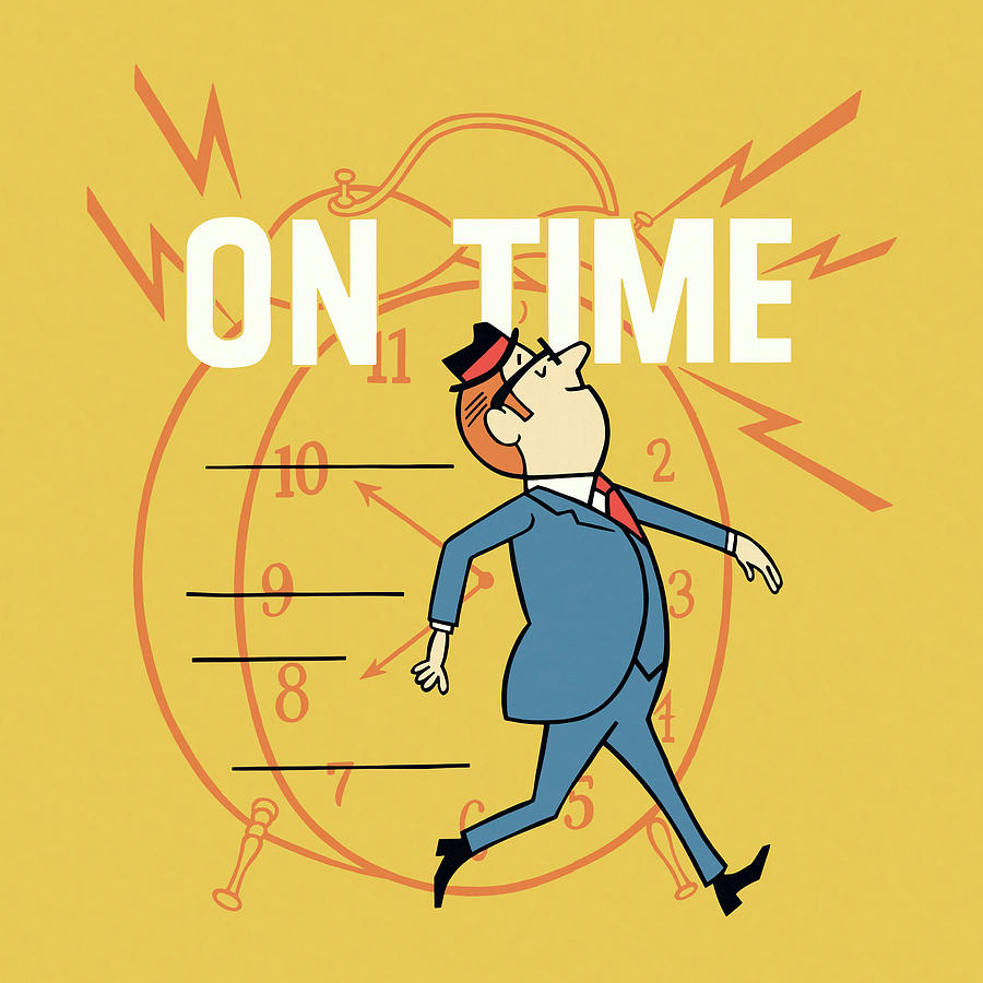 Vintage Drawing - Businessman On Time by CSA Images