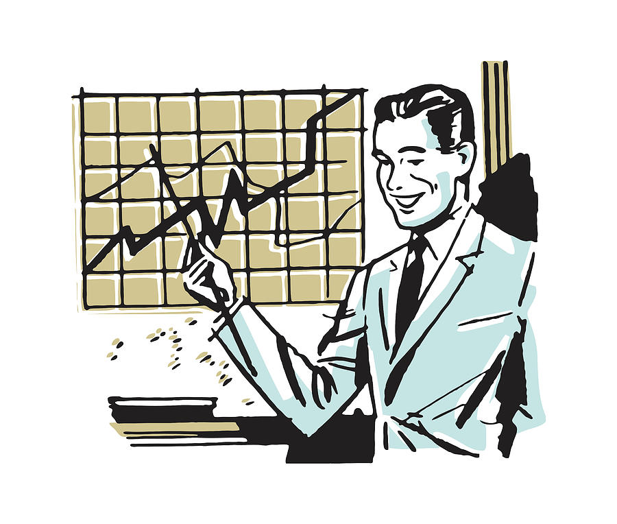Vintage Drawing - Businessman Pointing to Chart with Growth by CSA Images