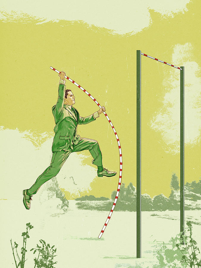 Businessman Pole Vaulting Photograph by Ikon Images
