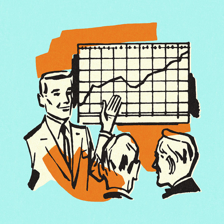 Vintage Drawing - Businessman Presenting a Chart by CSA Images