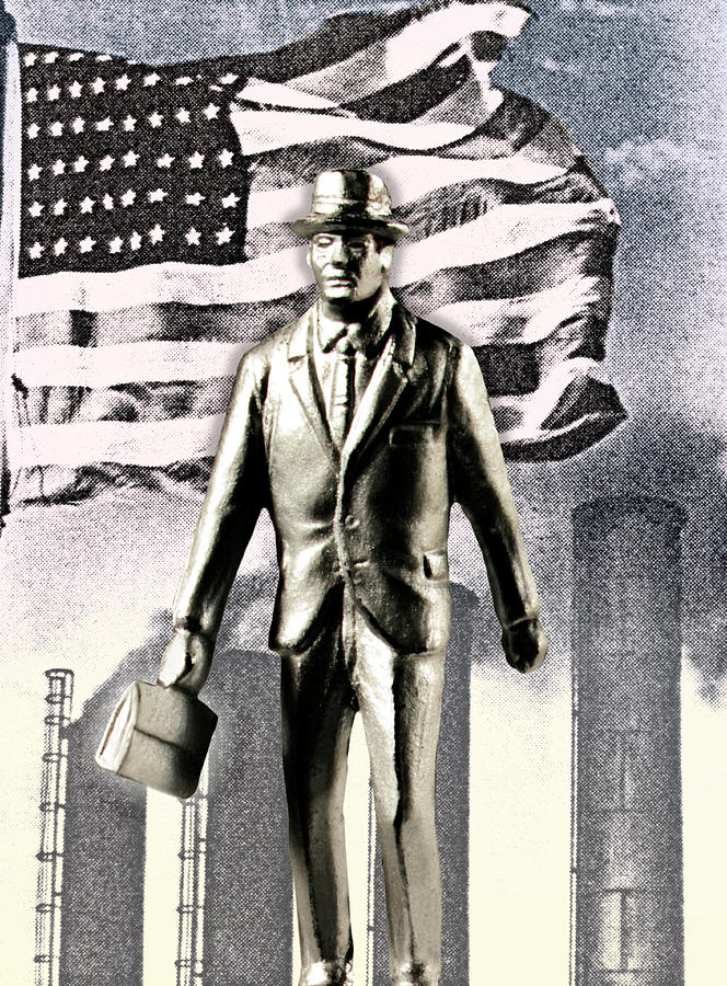 Black And White Drawing - Businessman With American Flag by CSA Images