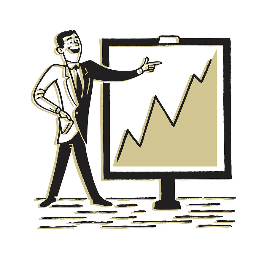 Vintage Drawing - Businessman with Chart Showing Growth by CSA Images
