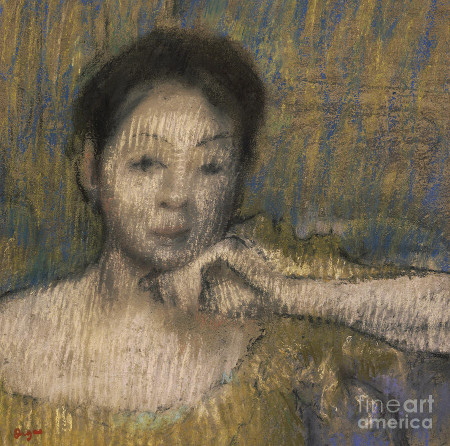 Bust of a woman with her left hand on her chin Pastel by Edgar Degas