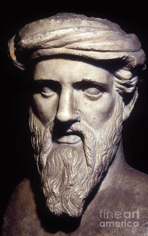 Greek Sculpture - Bust of Pythagoras, Greek philosopher and mathematician by Greek School