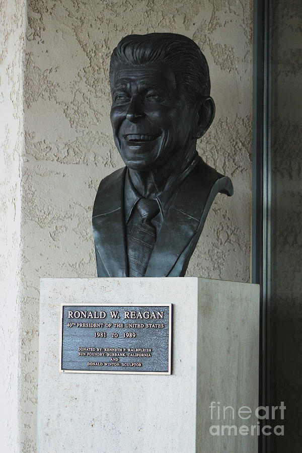 Bust of Ronald Reagan Outside of Library Photograph by Colleen Cornelius