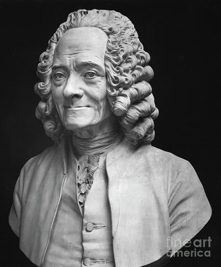 Bust of Voltaire, marble by Houdon Sculpture by Jean-Antoine Houdon