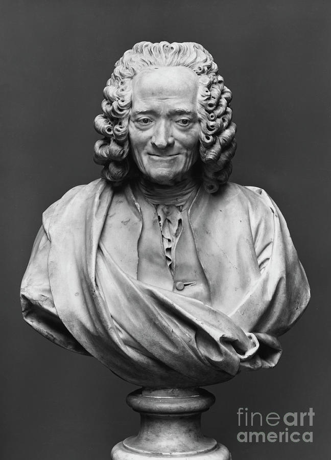 Bust of Voltaire, marble Sculpture by Jean-Antoine Houdon