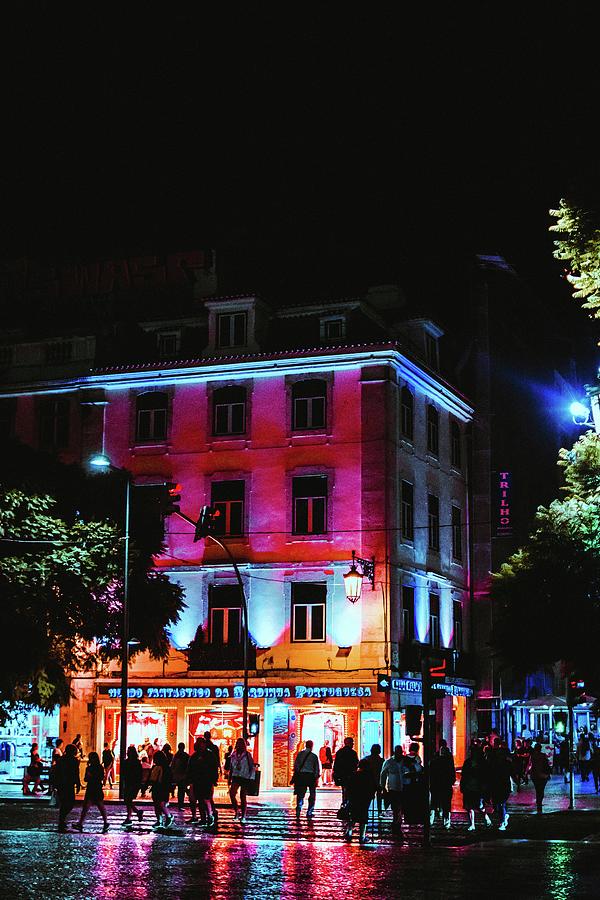 Busy Corner At Night All Lit Up Photograph By Lisa Fotios