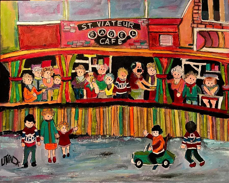 Busy Day at St. Viateur Bagel Monkland Painting by Michael Litvack