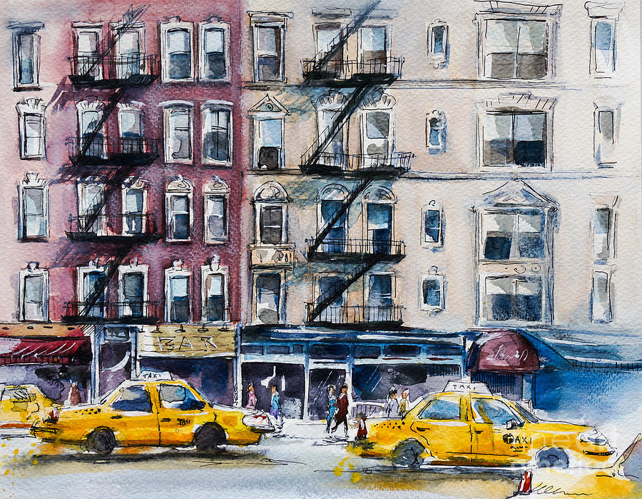 Busy New York Street Watercolor Sketch Digital Art By Kamieshkova