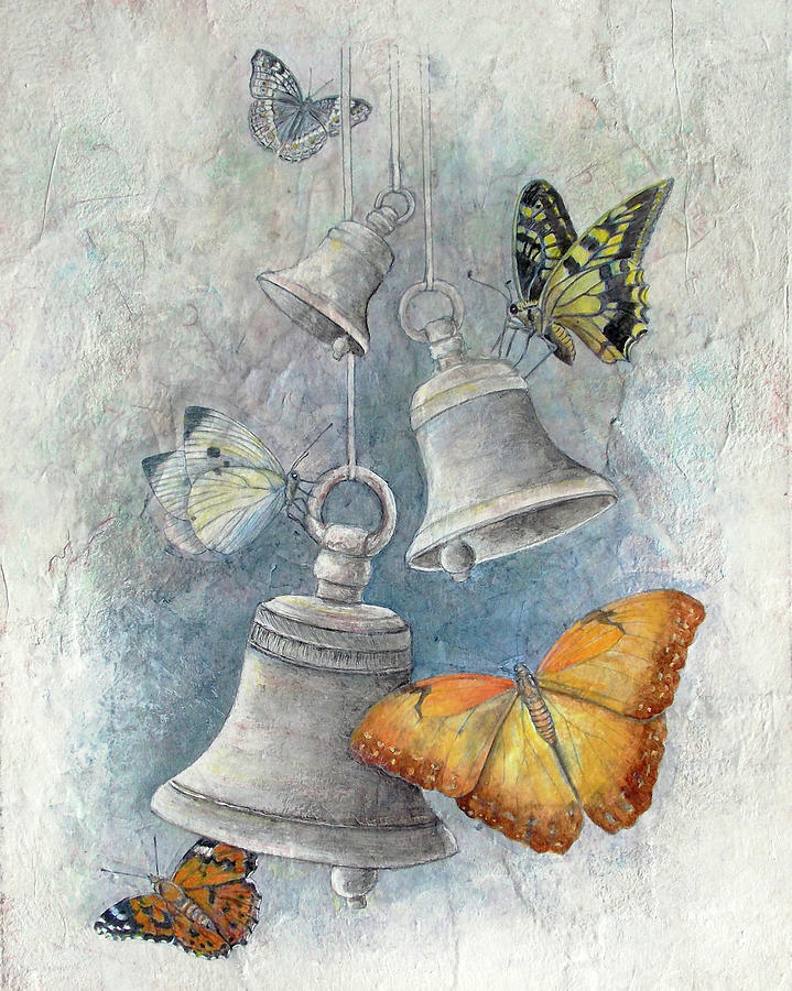 Insects Mixed Media - Butterflies and Bells by Sandy Clift