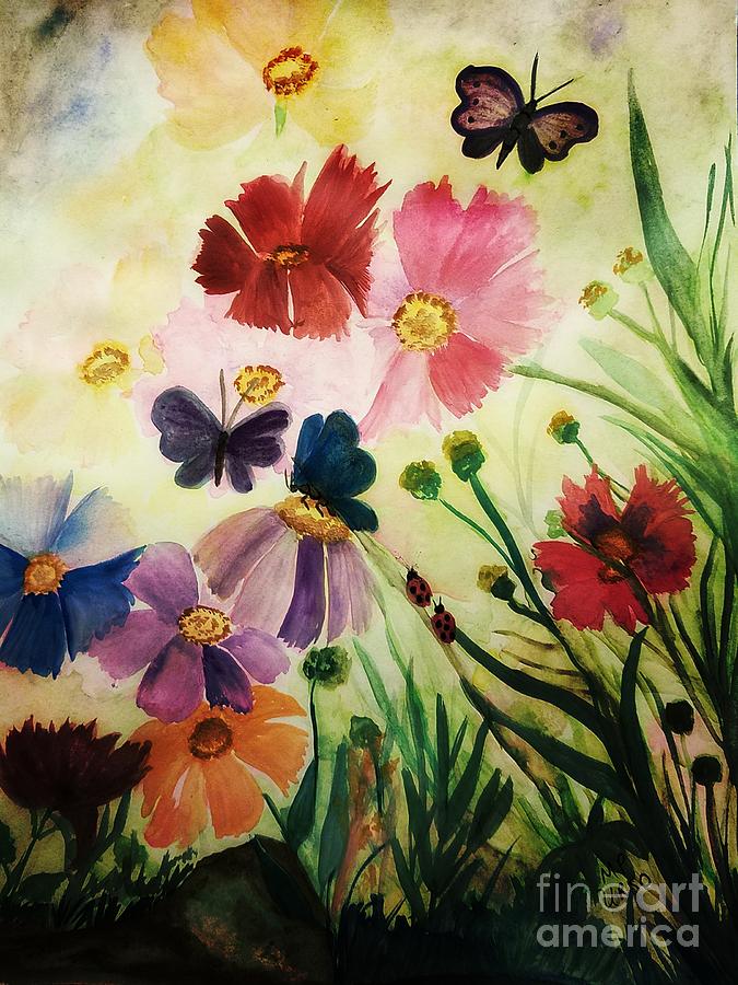 Butterflies and Ladybugs Painting by Maria Urso