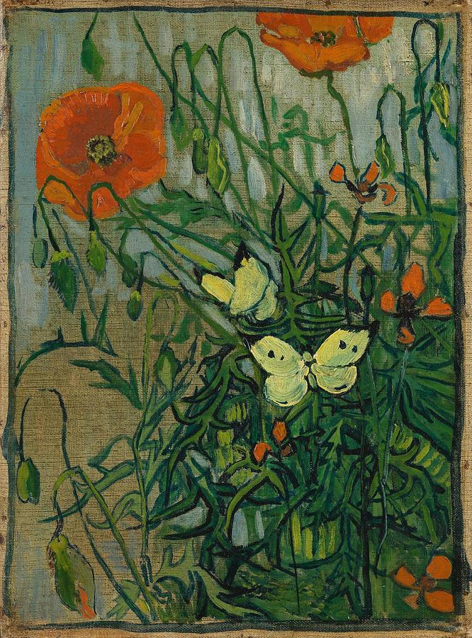 Butterflies and Poppies. Painting by Vincent van Gogh -1853-1890-