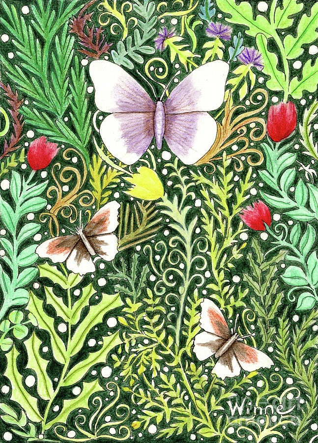 Butterflies in the Millefleurs Painting by Lise Winne