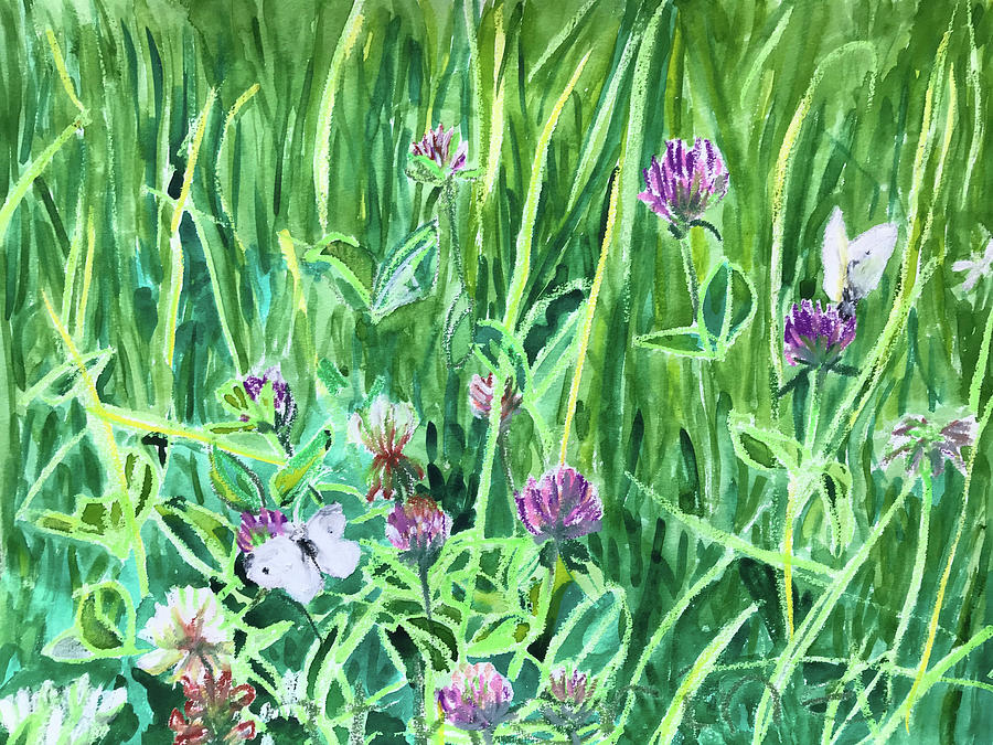 Nature Painting - Butterflies on Clover by Catherine Holland