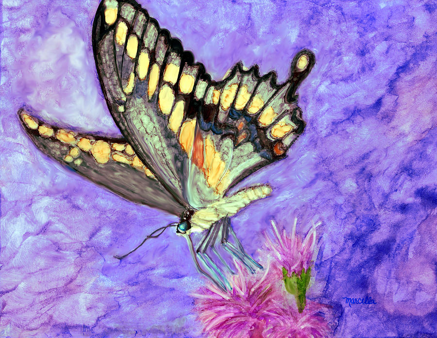 Butterflly on Purple Painting by Marcella Chapman