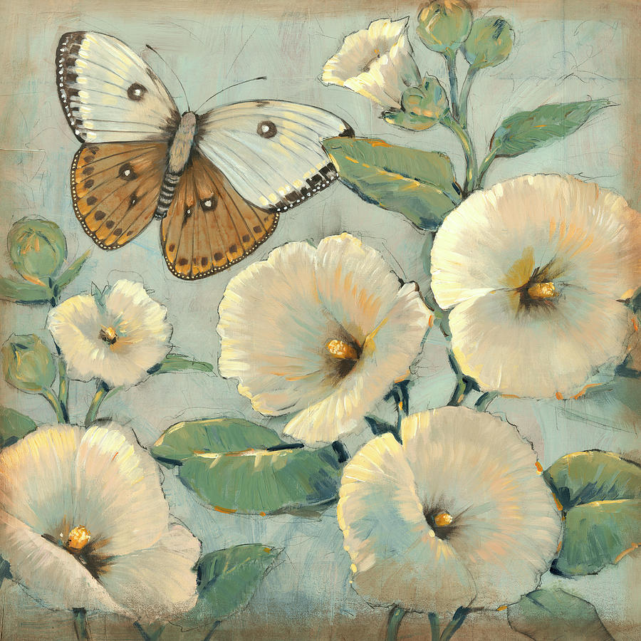 Animal Painting - Butterfly & Hollyhocks II by Tim Otoole