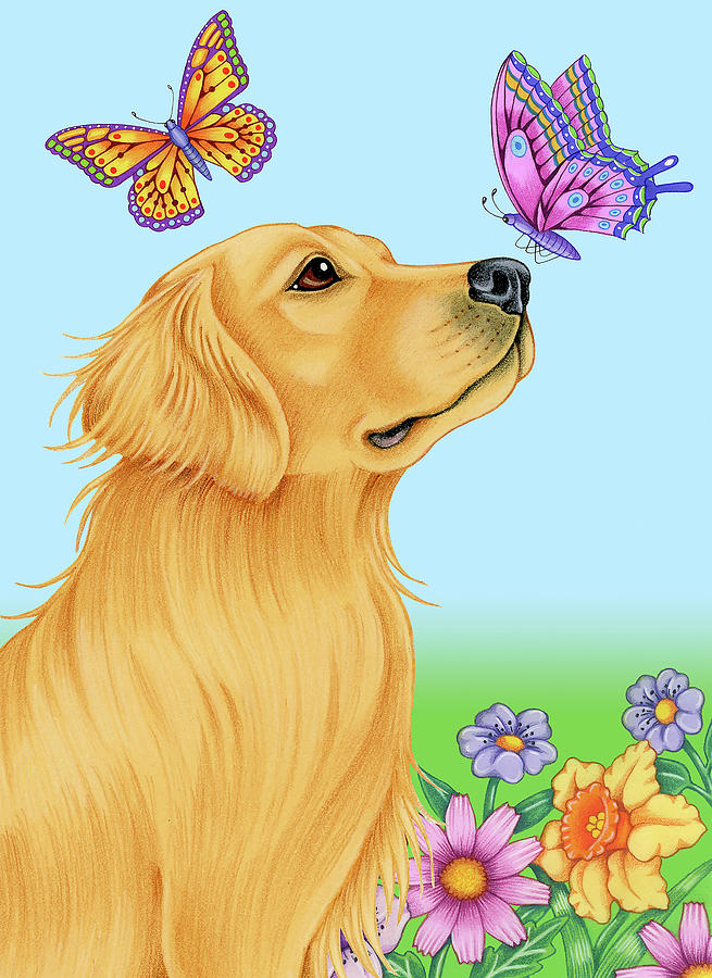 Spring Mixed Media - Butterfly And Dog by Tomoyo Pitcher