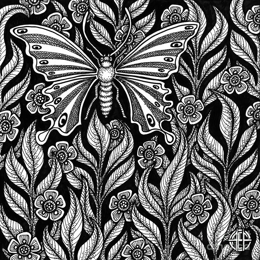 Butterfly Botanical Ink 2 Drawing by Amy E Fraser