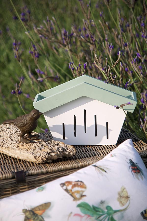 Butterfly Box, Bird Ornament And Picnic Basket Outdoors Photograph by Winfried Heinze