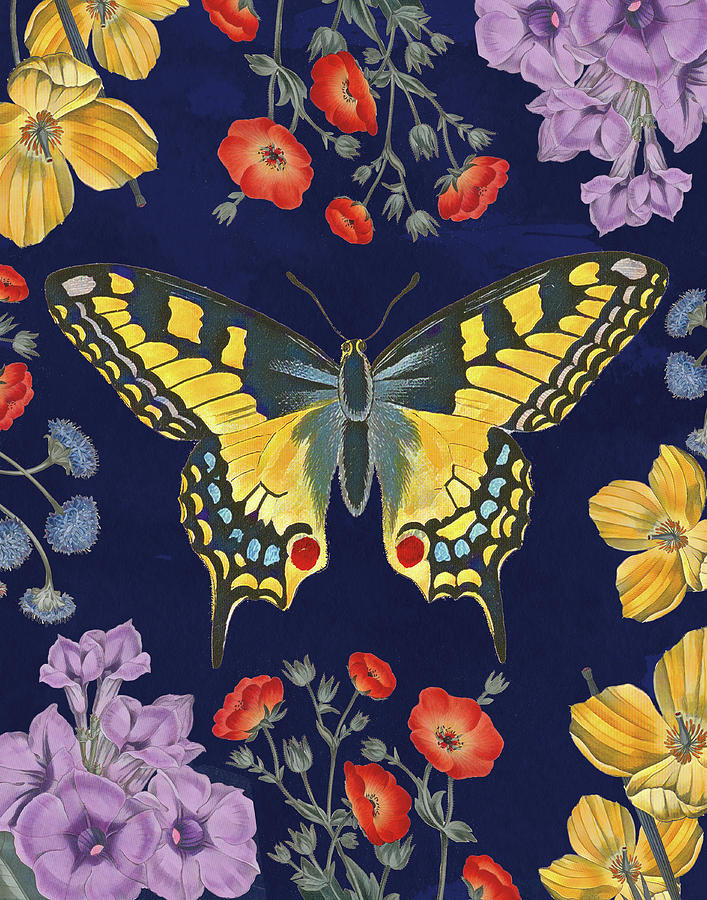 Animal Mixed Media - Butterfly Garden Iv Dark by Wild Apple Portfolio