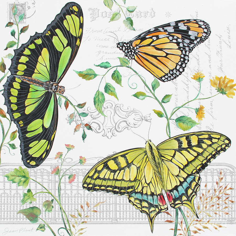 Butterfly Garden with Typography Painting by Jean Plout