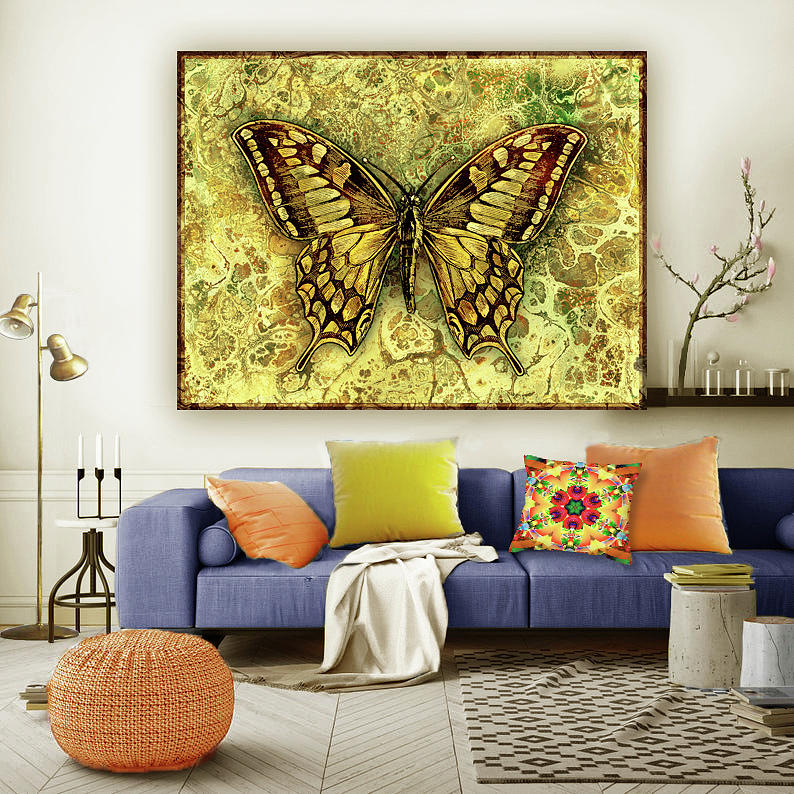 Butterfly in a Gold -Artwork in Situ Digital Art by Grace Iradian ...