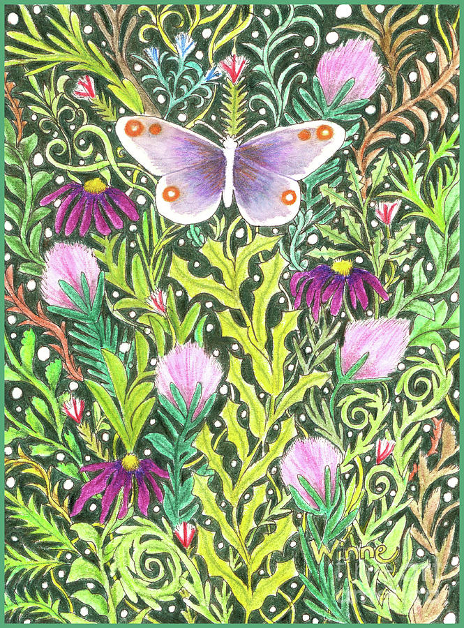 Butterfly in the Millefleurs Painting by Lise Winne