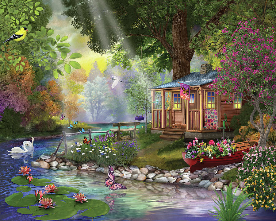 Butterfly Lake Painting by Bigelow Illustrations