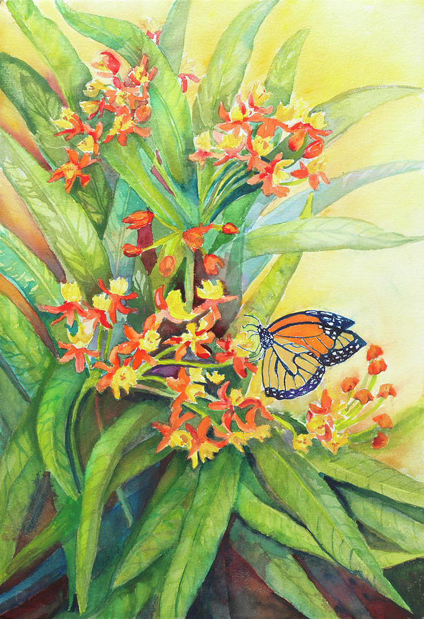 Flower Painting - Butterfly On Floriela Milkweed by Joanne Porter