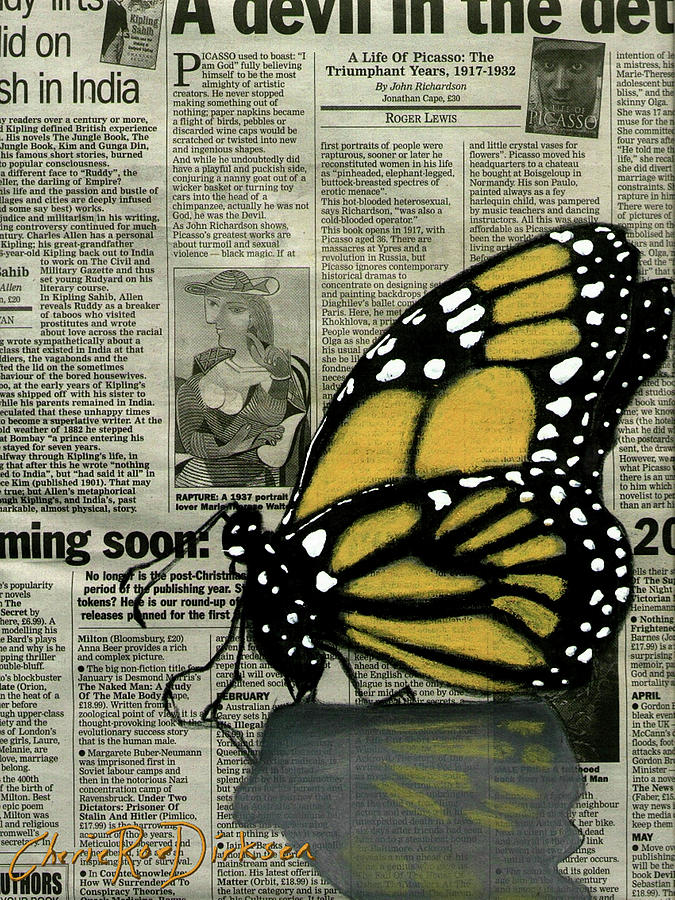 Butterfly Painting - Butterfly On My Newspaper by Cherie Roe Dirksen