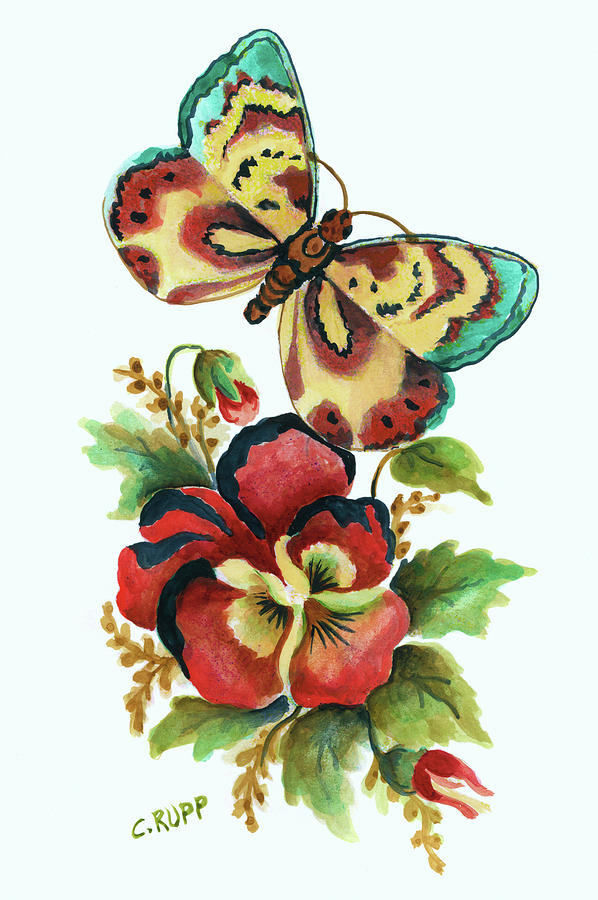 Insects Painting - Butterfly On Red Pansey by Carol J Rupp