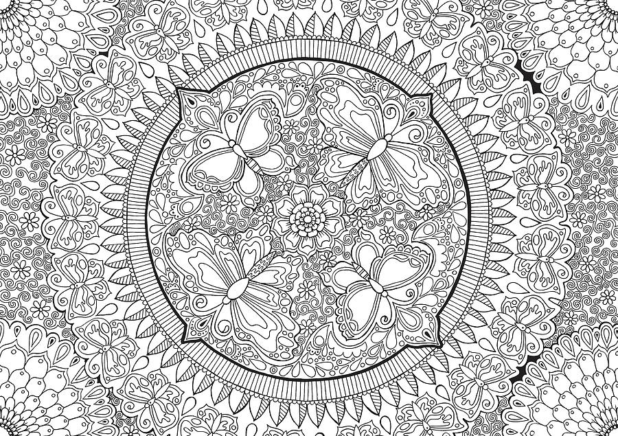 Coloring Book Digital Art - Butterfly Party Mandala by Hello Angel