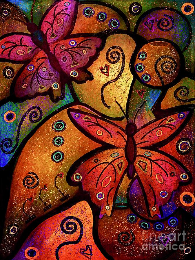 Butterfly Whimsy Colorful Abstract Art Mixed Media