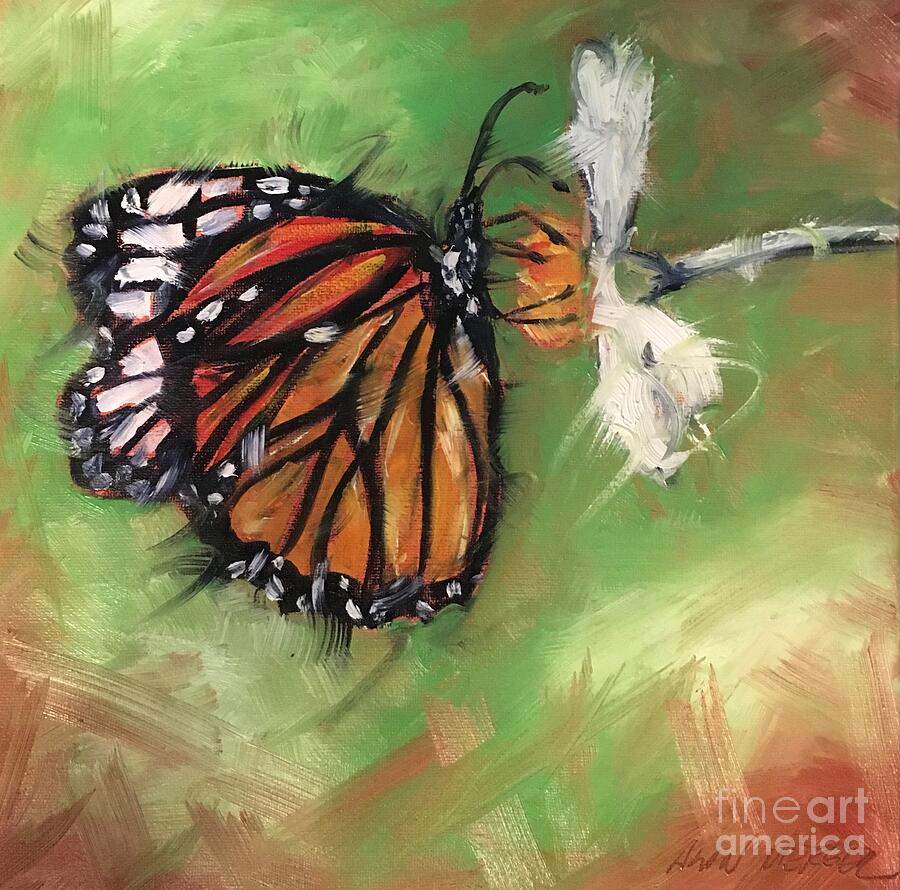 Butterfly with flower Painting by Alan Metzger