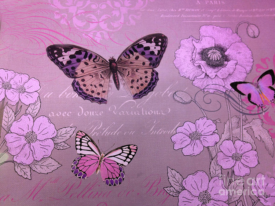 Butterly Purple Pink Butterflies Graphic Typography Floral Butterflies  Digital Art by Kathy Fornal