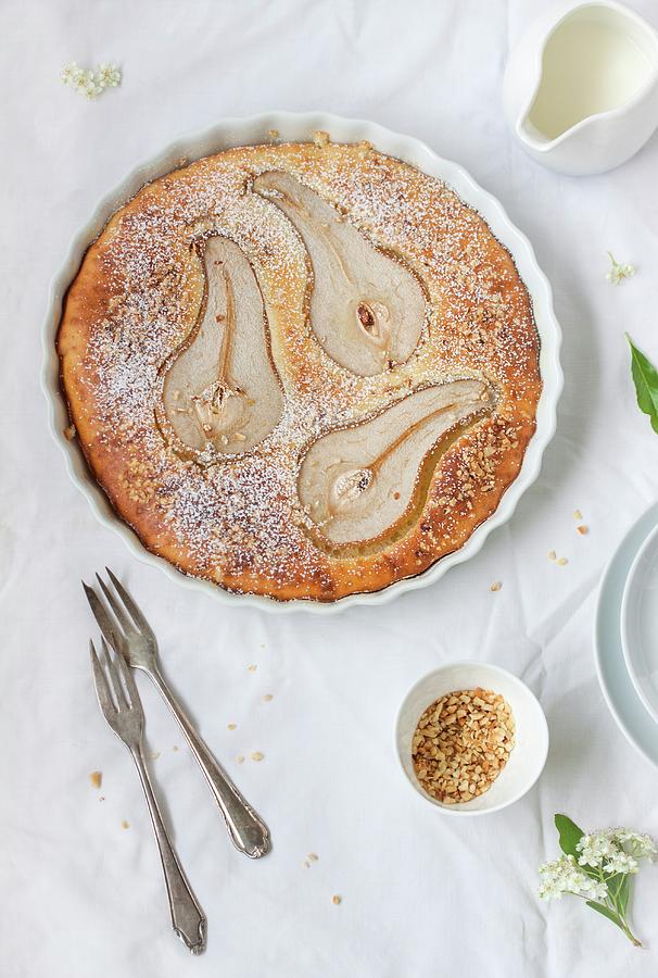 Buttermilk Cake With Pears And Hazelnuts seen From Above Photograph by Valeria Aksakova