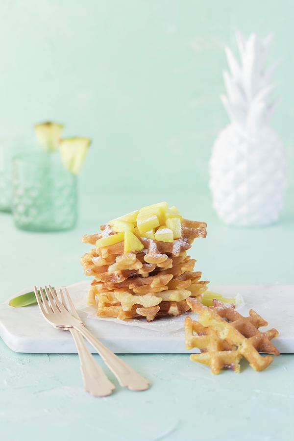 Buttermilk Waffles With Pineapple Chunks Photograph by Emma Friedrichs